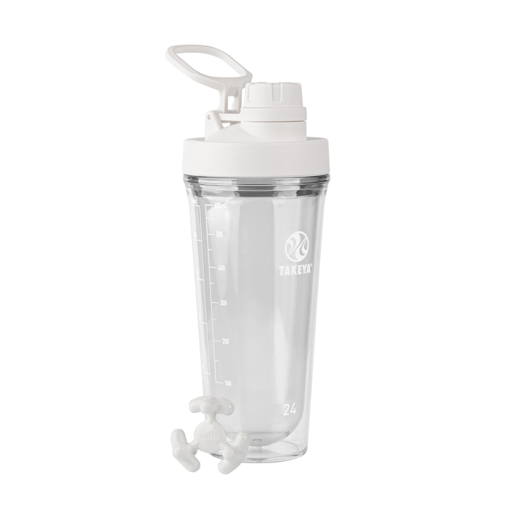 Takeya Protein Shaker - BPA-Free Plastic Shaker Bottle with Leak-Proof Spout Lid - Easy Carry Shaker for Gym & More - Nõudepesumasin-Safe korduvkasutatav Shaker Spout Lid - 24 oz, Cloud White