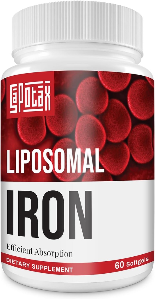 Liposomal Fe Iron Supplement for Women, 65 mg Iron Supplement with Folic Acid & Vitamin B12 for Men, Daily Blood & Energy Support for Adults Iron Deficiency 60 Softgels (1 Bottle)