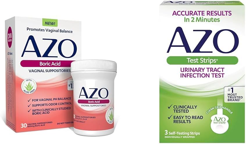 AZO Boric Acid Vaginal Suposiidid Aitab Toetada Lõhnade Kontrolli ja Tasakaalu Vaginaalne PH, 30 Loe Kuseteede Infektsiooni (UTI) Testribad, Täpsed tulemused 2 minutit, 3 Loe
