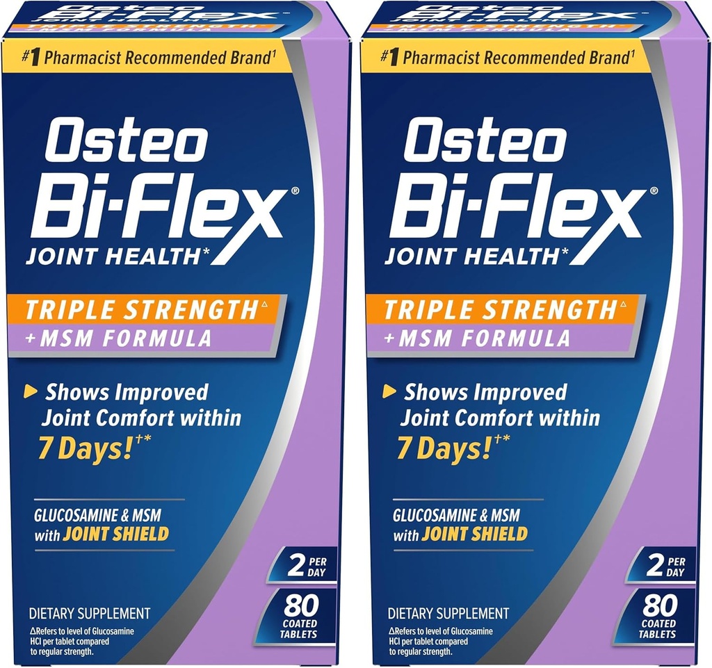 Osteo Bi-Flex kolmekordne tugevus (5) koos MSM, Glükosamiini ühine tervise täiendada, kaetud tabletid, 80 loend (pakk 2)