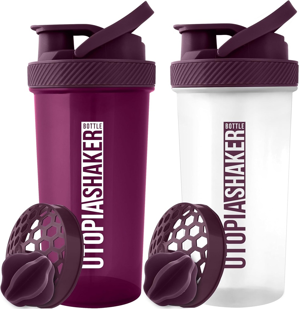 Utopia Home Protein Shaker Pudel - (Pakk 2) 28-Ounce Shaker pudelid Valgusegud - Fitness Sport Klassikaline Valgu Segaja Pudel (Plum & Clear/Plum)