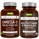 Kõrge imendumine Omega-3 Wild Fish Oil + Methylated Men's Multivitamiin Bundle, 1000mg EPA & DHA 180 Softgels + Jätkusuutlik vabanemine Multivitamiin 180 tabletti, Igennus