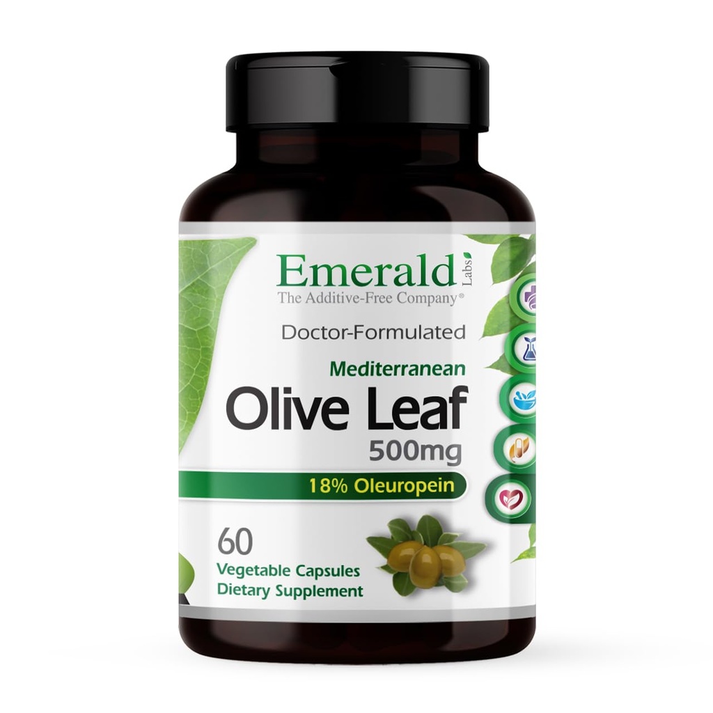 EMERALD LABS Vahemere Olive Leaf 500mg - Gluteenivaba, Vegan Olive Leaf ekstrakt - toetab naha, immuunsüsteemi ja südame tervist - 60 köögiviljakapslit (kuni 60-päevane pakkumine)