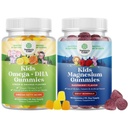 Bundle of Omega DHA Gummies for Kids - Rasvhapped Omega 3 6 9 koos C-vitamiini aju, immuunsuse ja nägemise ja lapsed Magneesium Gummies - Mag tsitraat närvide tervise lihased ja terve südame tugi