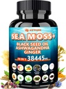 Sea Moss 350mg Black Seed Oil 200mg Ashwagandha 100mg Turmeric 100mg Bladderwrack 100mg Burdock 100mg, All-in-1 Sea Moss Capsules-60 Count