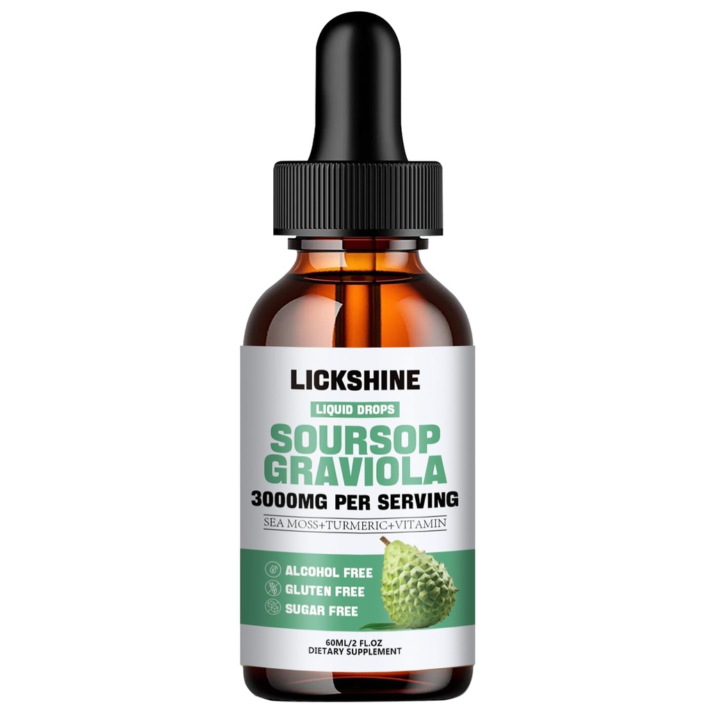 1 Pakendid 3000MG Soursop Graviola Vedel Tilk rakkude toetamiseks & regeneratsiooniks , lmmune , soolestik , antioksüdant , meeleolu , lõdvestumine , maks ja uni Zzz - Soursop Graviola Leaf Extract , Sea Moss , Kurkum - 2Fl Oz