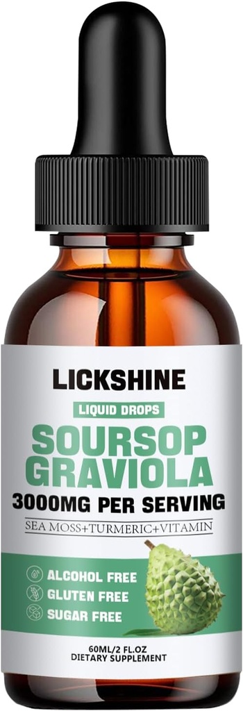 1 Pakendid 3000MG Soursop Graviola Vedel Tilk rakkude toetamiseks & regeneratsiooniks , lmmune , soolestik , antioksüdant , meeleolu , lõdvestumine , maks ja uni Zzz - Soursop Graviola Leaf Extract , Sea Moss , Kurkum - 2Fl Oz