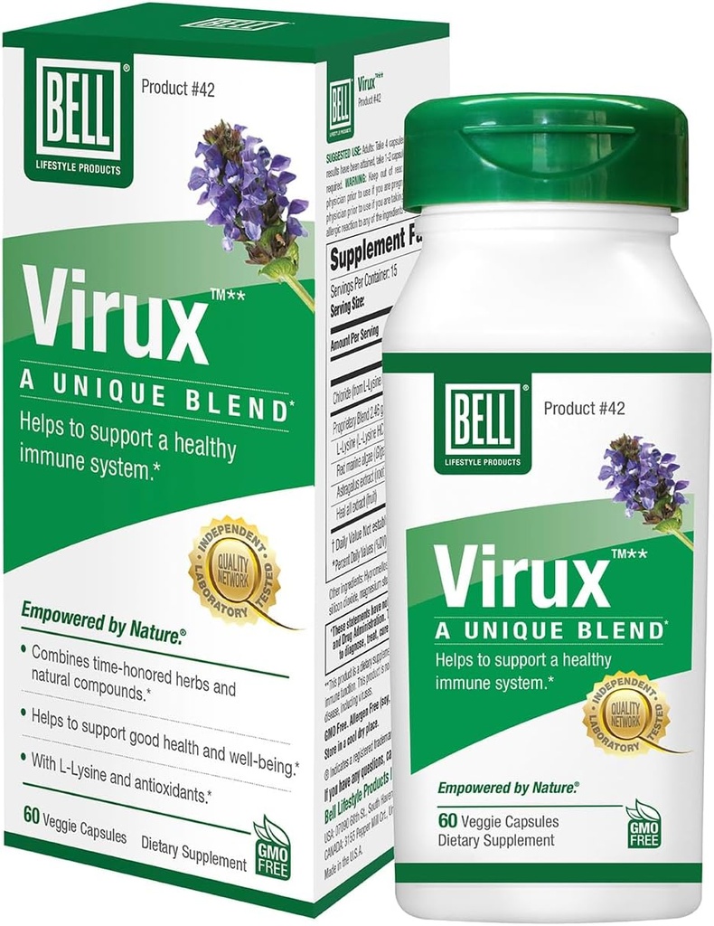 Bell ViruxTM L L lüsiin ja punane mereline - looduslik taimne segu, ainulaadne täiendus immuunsüsteemi tugevdamiseks - Lüsiin 1000 mg kapslid