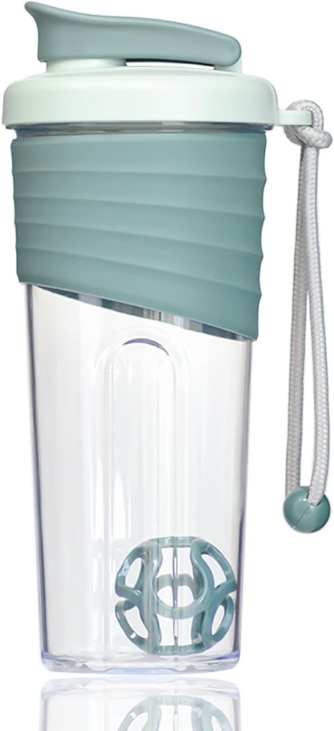 Proteiin Shaker Bottle 24oz - Teal läbipaistev Tritan mõõtmisskaalaga, silikoon Grip & Teal Shaker Ball - ideaalne valgu raputamiseks, smuutideks ja toidulisanditeks