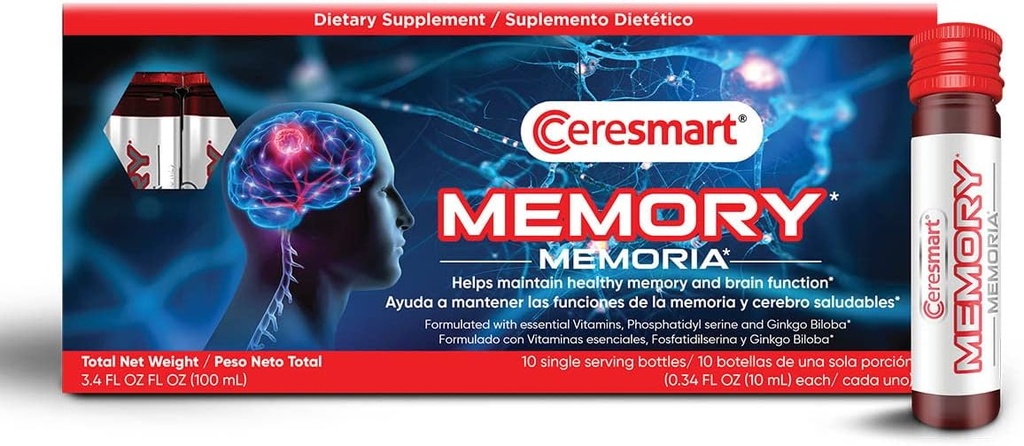 Ceresmart Mälu Täiendus Aju - 10-Pack Aju Boost Shots - Joogimälu Toidulisandid Ginko Biloba, Vitamiinid - Aju Toidulisandid Mälu Ja Keskendumine, Normaalsed Ajufunktsioonid