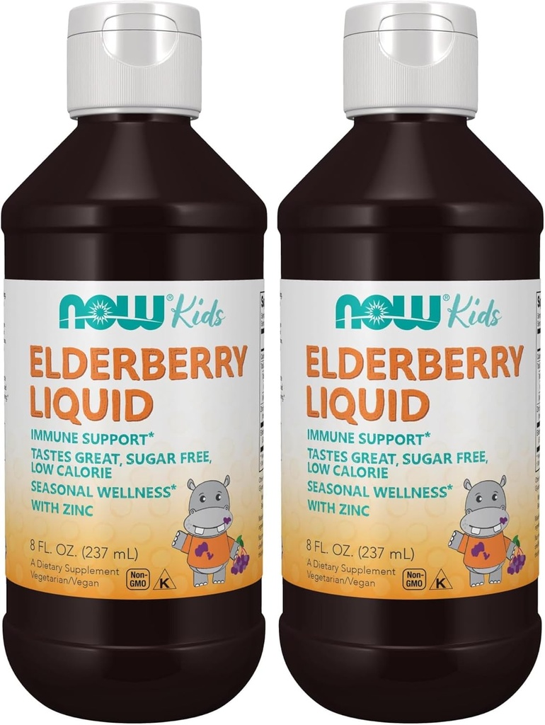 NOW Supplements, Vedel Elderberry lastele, kellel on tsink ja Astragalus, Immuunsüsteemi tugi *, 8-kordne, pakendamine võib varieeruda (2. pakk)