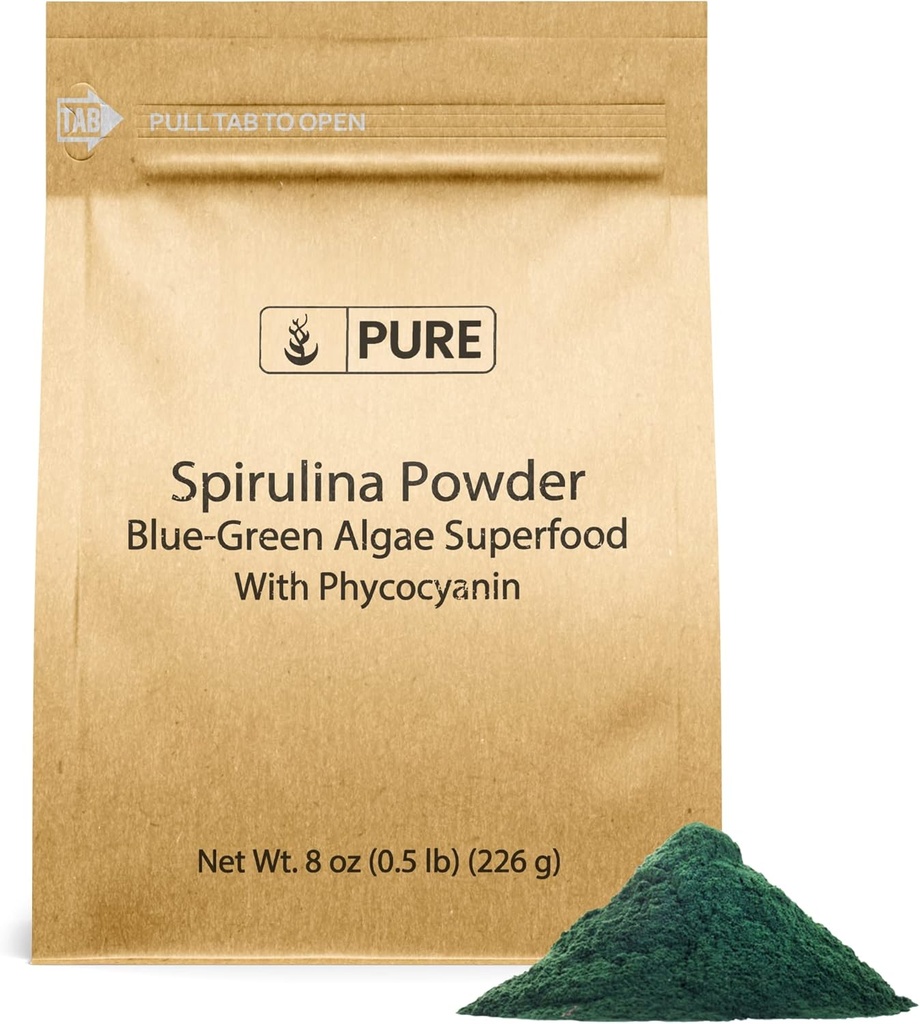 Puhtad ORIGINAALSED KOOSTISOSAD Spirulinapulber (8oz) Taimne täisproteiin, mitte-GMO