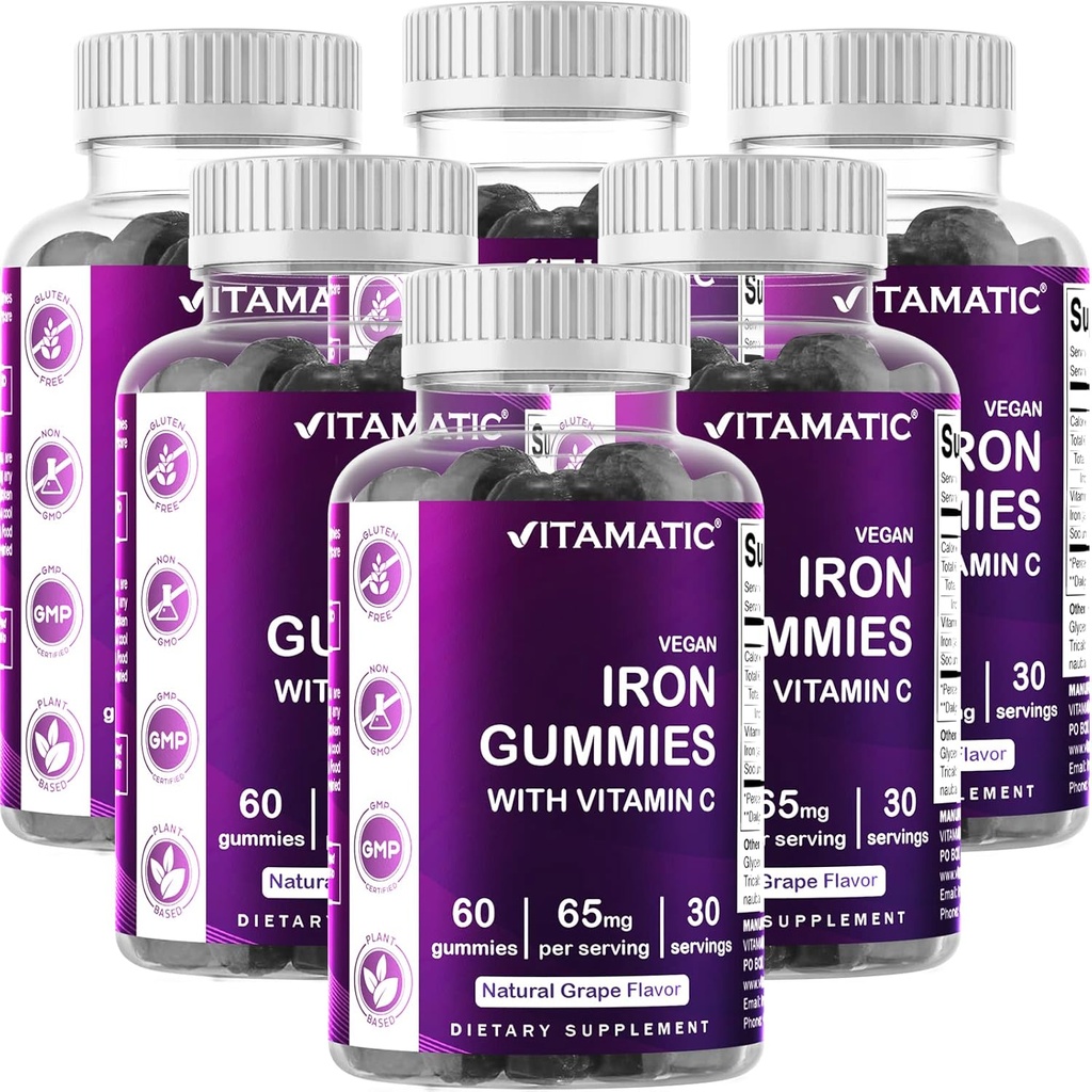 Vitamatic Iron 65 mg Gummies Supplement for Women & Men - 60 Vegan Gummies - Great Maitse Iron Gummy Vitamiinid C-vitamiini (6)