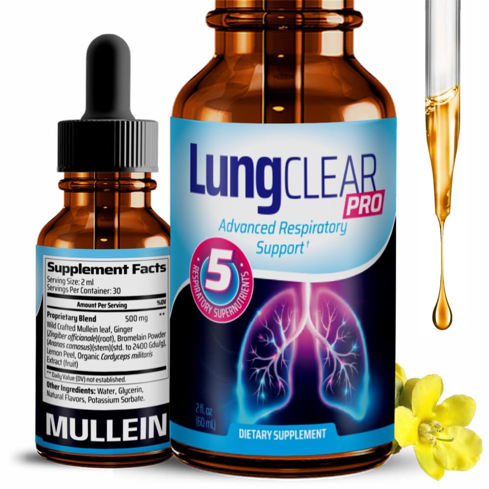 Kopsutoetuslisa tilgad Wild Mullein Leaf ekstraktiga kopsude ja lima leevendamise toetuseks - 2 Fl oz