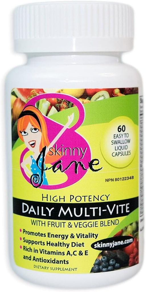 Kõhn Jane Daily Multi-vitamiin naistele - toetab energiat, heaolu ja juukseid, nahka, küüneid - ainulaadne puuvilja- ja köögiviljasegu - 60 kerge neelata vedelaid kapsleid