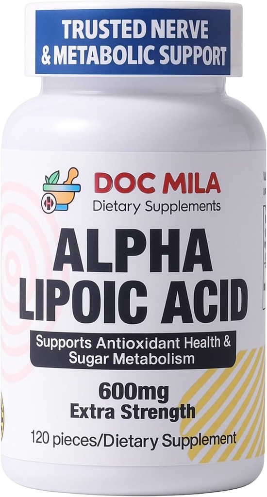 Alfa-lipohape 600mg 120 kapslit - närvi Sciatica perifeerne neuropaatia tugi - gluteenivaba, vegan ja mitte-GMO täiskasvanutele