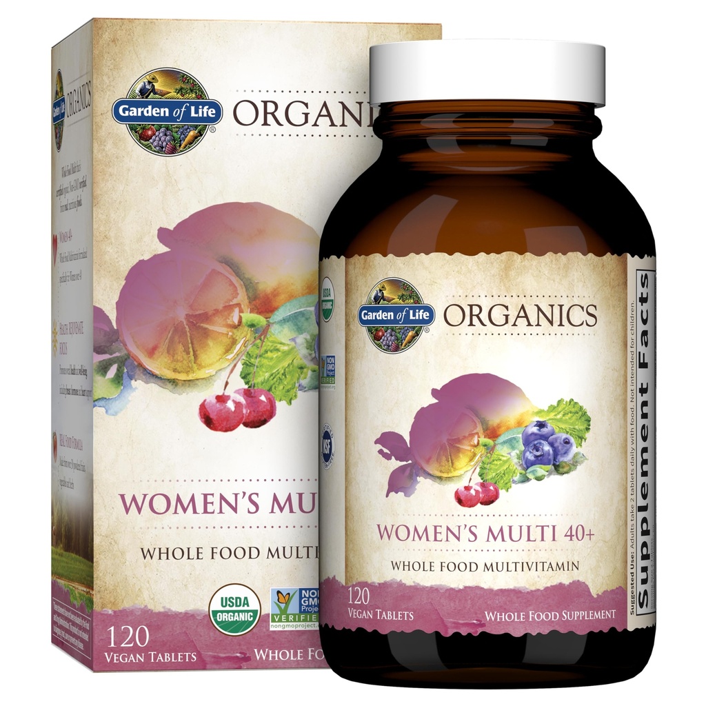 Aed elu multivitamiin naistele 40 Plus, orgaanilised naised Vitamiinid, hormoon ja rindade tervise tugi Blend, Vegan, 120 tabletti