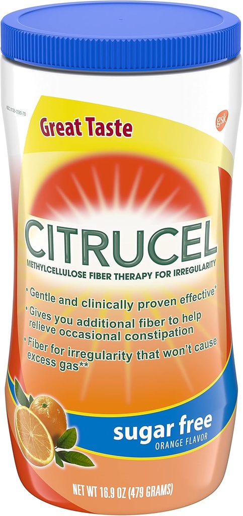 Citrucel Sugar Free Orange Maitse Methylcellulose Fiber Therapy Powder for Regularity, 16,9 untsi, Pack of 4
