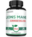 Lions Mane koos Ginkgo Biloba täiendusega - 60 kapslit - ekstra tugevus rahutu meele, aju tervise, immuunsüsteemi ja fookuse jaoks - gluteenivaba, mitte-GMO