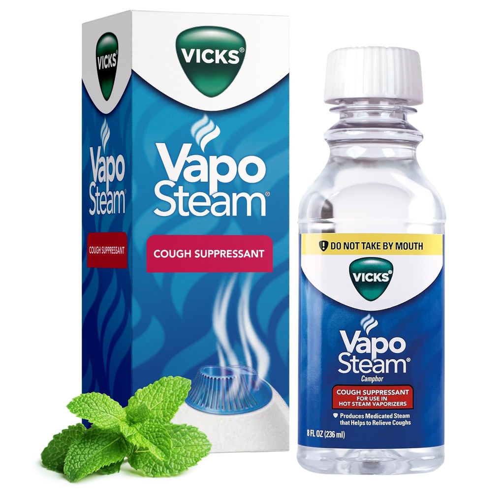 Vicks VapoSteam Medicated Vedel Camphor, köha supressant, aitab leevendada köha, kasutamiseks Vicks aurustid ja niisutusvahendid, 8 Oz