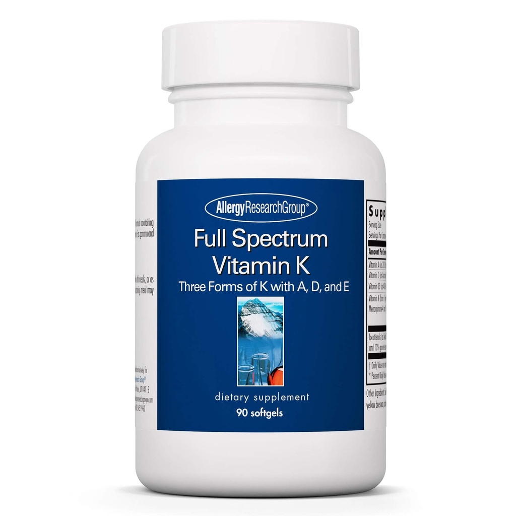Allergia uurimisrühm Täisspektriga K-vitamiin - K1-vitamiin ja K2-lisand, K-vitamiini kompleks, MK-4, MK-7, D3-vitamiin, A-vitamiin - 90 loend