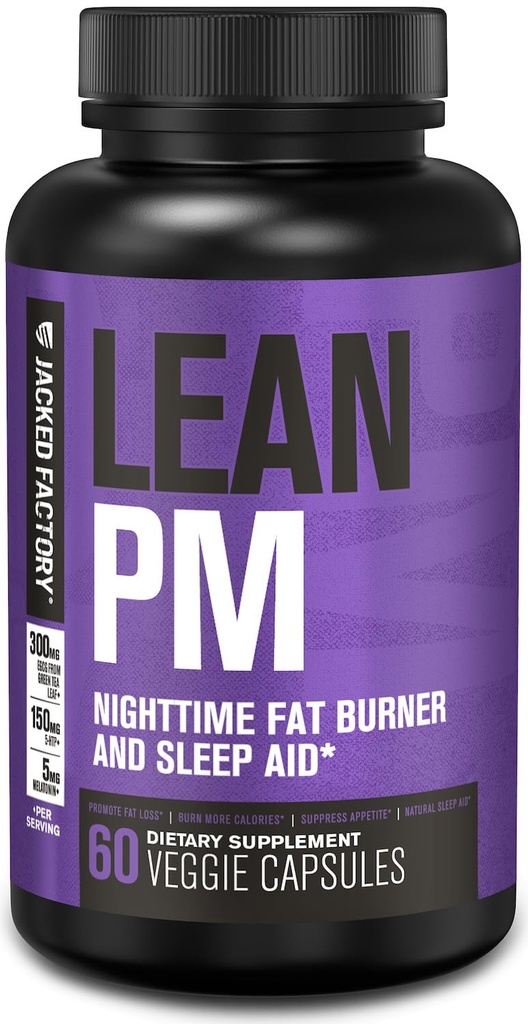 Jacked Factory Lean PM Night Time Fat Burner, Uneabi täiendus ja isu supressant meestele ja naistele - 60 Stimulant-Free Veggie Kaalulangus Dieet pillid