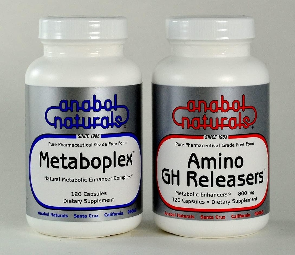 Anabol Naturals Meta GHR Stack : Metaboplex 120 kapslit , 600 mg ja Amino GHReleasers 120 korki , 800 mg