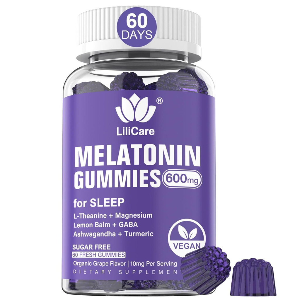 Melatoniin Gummies 10mg 20mg täiskasvanutele, ekstra tugevus L-Theanine, Ashwagandha, Magneesium, Kurkum, GABA, Sidrun Balm ja kummel toetab tervise Circadian Rhythm, Vegan Viinamarjamaitse