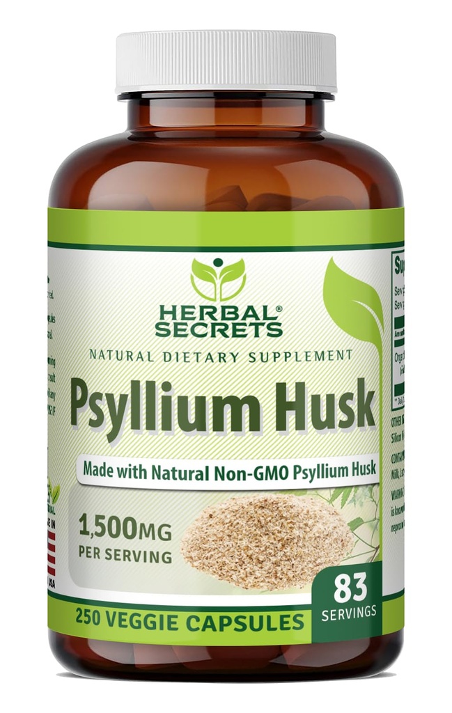 Taimsed saladused Psyllium Husk Supplement | 500 Mg | 250 Veggie kapslid | Mitte-GMO | Gluteenivaba | Valmistatud USAs