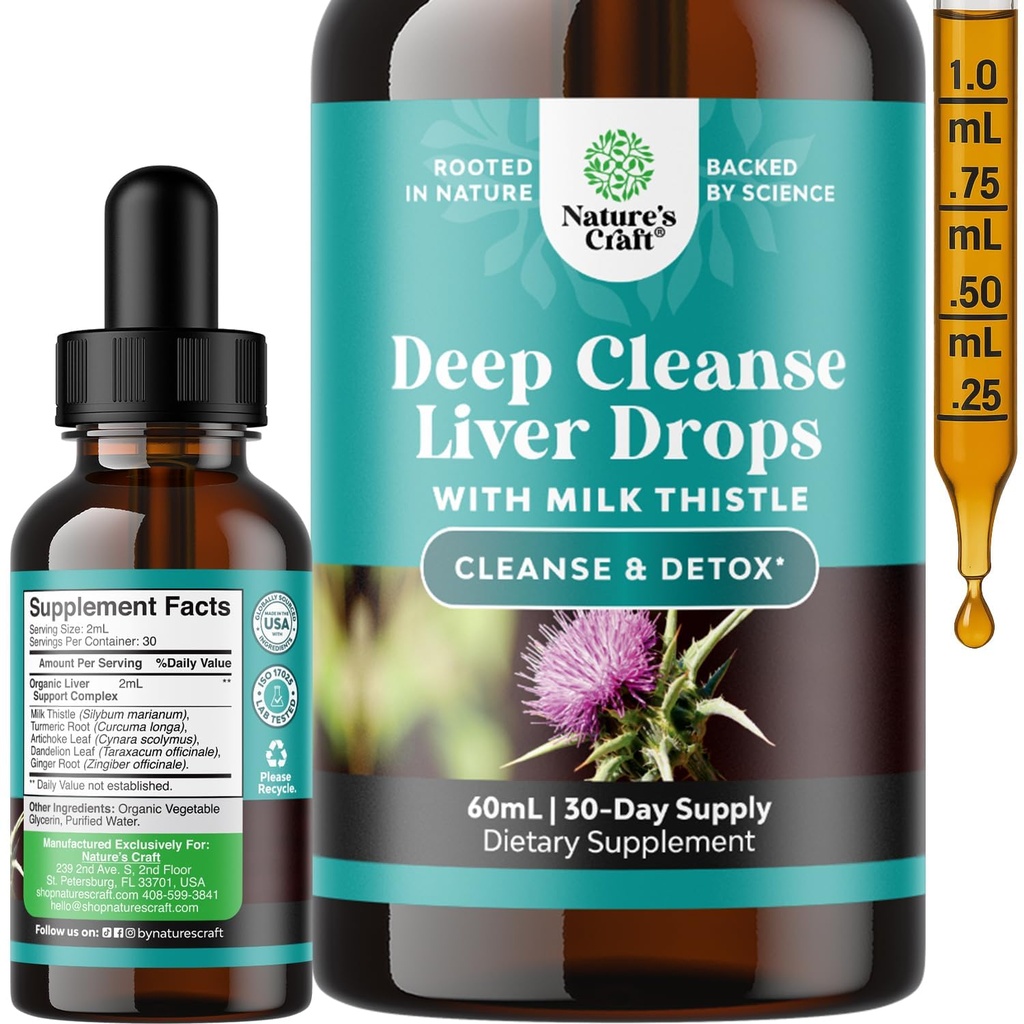 Sügav maks Puhasta, Detox & Remont piimaohakaga Vedeltilgad - Maksa Detox Vedel Artišoki ekstrakt Dandelion Leaf, Ingver & Kurkumiini immuunsuse ja igapäevase puhastamise jaoks - 2Fl OZ