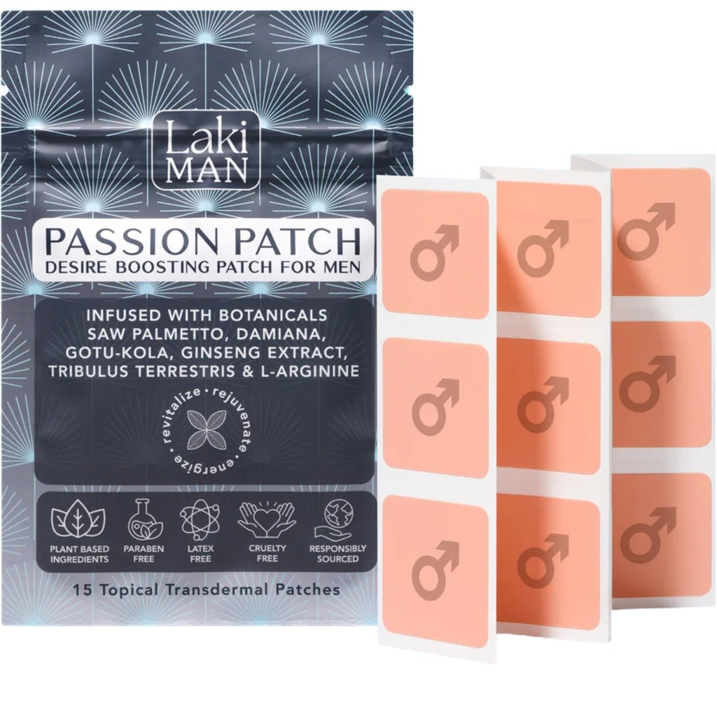 Laki Naturals Passion Patch for Men (Pack of 15) – toetab ringlust, elujõudu, elujõudu ja energiat looduslike koostisosadega – Mitte-Habit Forming, Time-Released Meeste Tervise Paigud