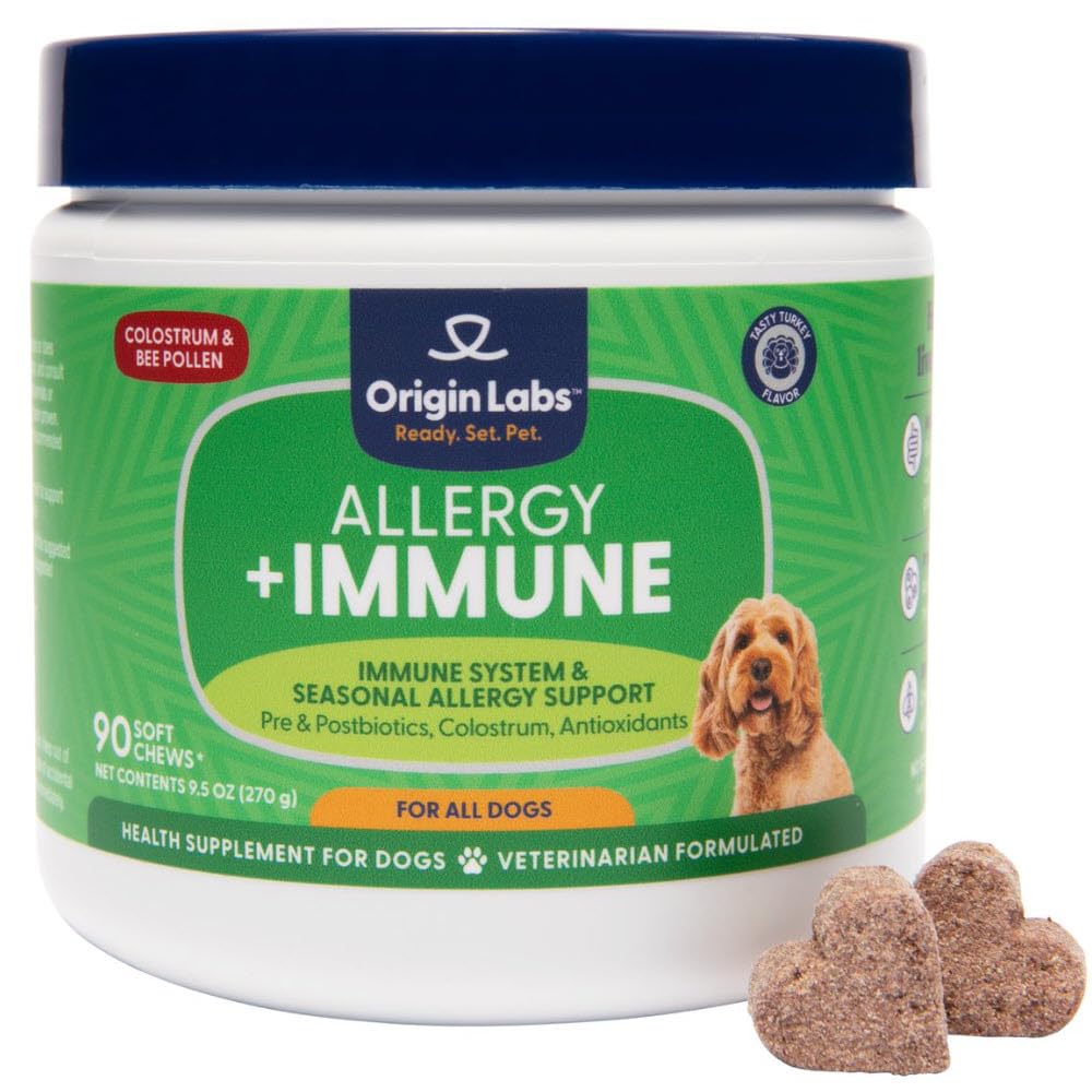 Origin Labs Allergia ja Immuunsüsteemi tugilisand, Omega 3 kalaõli, mesilaste õietolm, ternespiim, probiootikumid, soolestiku tervise prebiootikumid, naha ja naha tervis, antioksüdandid, Türgi maitse, 90 pehmed närid
