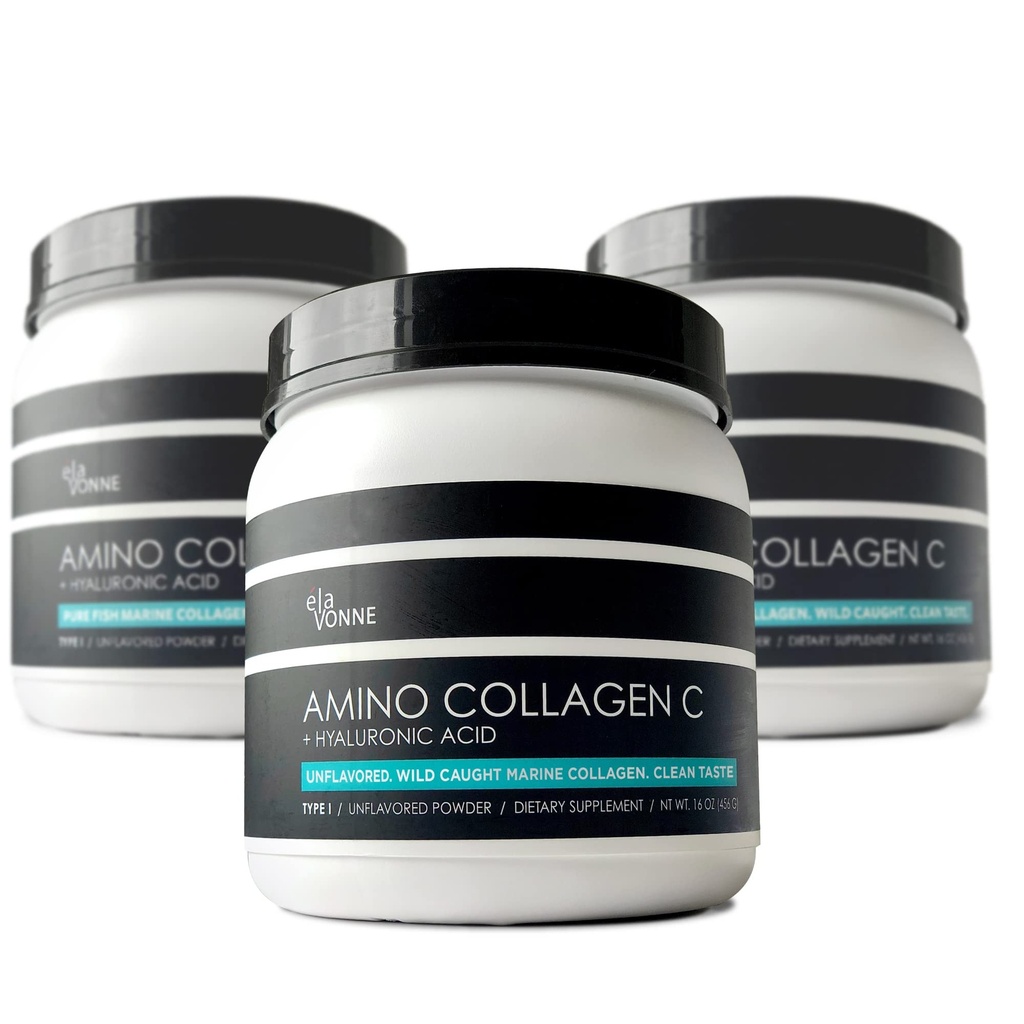(3-Pack) Amino kollageen C - kollageeni pulber (180 Scoops) - mere kollageenpeptiidid + hüaluroonhape. Ilma suhkruta. Ei lõhna. Mitte GMO. USA. juustele, nahale, küüntele, liigestele ja soolestiku tervisele.