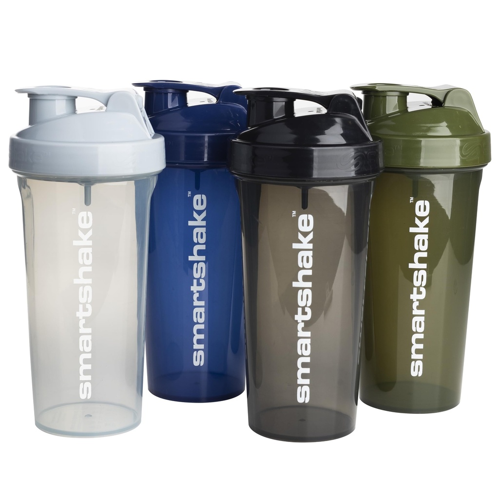 Smartshake Lite 4-Pack Protein Shaker Pudel 800 ml | 27oz - Leakproof Screw-on Lid - BPA Free - Unisex - Mist Gray, Army Green, Black, Navy Blue