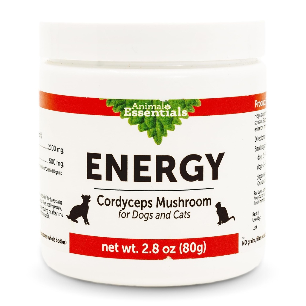 Animal Essentials Energy Cordyceps Seenelisa koertele ja kassidele - toetada vastupidavust ja vastupidavust, tervislikke hingamis- ja neerufunktsioone, antioksüdante, seenepulbri ekstrakti - 2,8 Oz (pakk 1)
