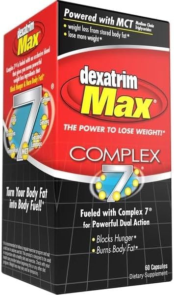 ILIOS Dexatrim Max Complex-7 | Dieet pillid kehakaalu langetamiseks - 7 võimsat koostisosa nälja ja keharasva vähendamiseks, rasvapõletaja toidulisandeid, kehakaalu langetamise pillid naistele ja meestele, 1 pakend w/ 60 kapslit