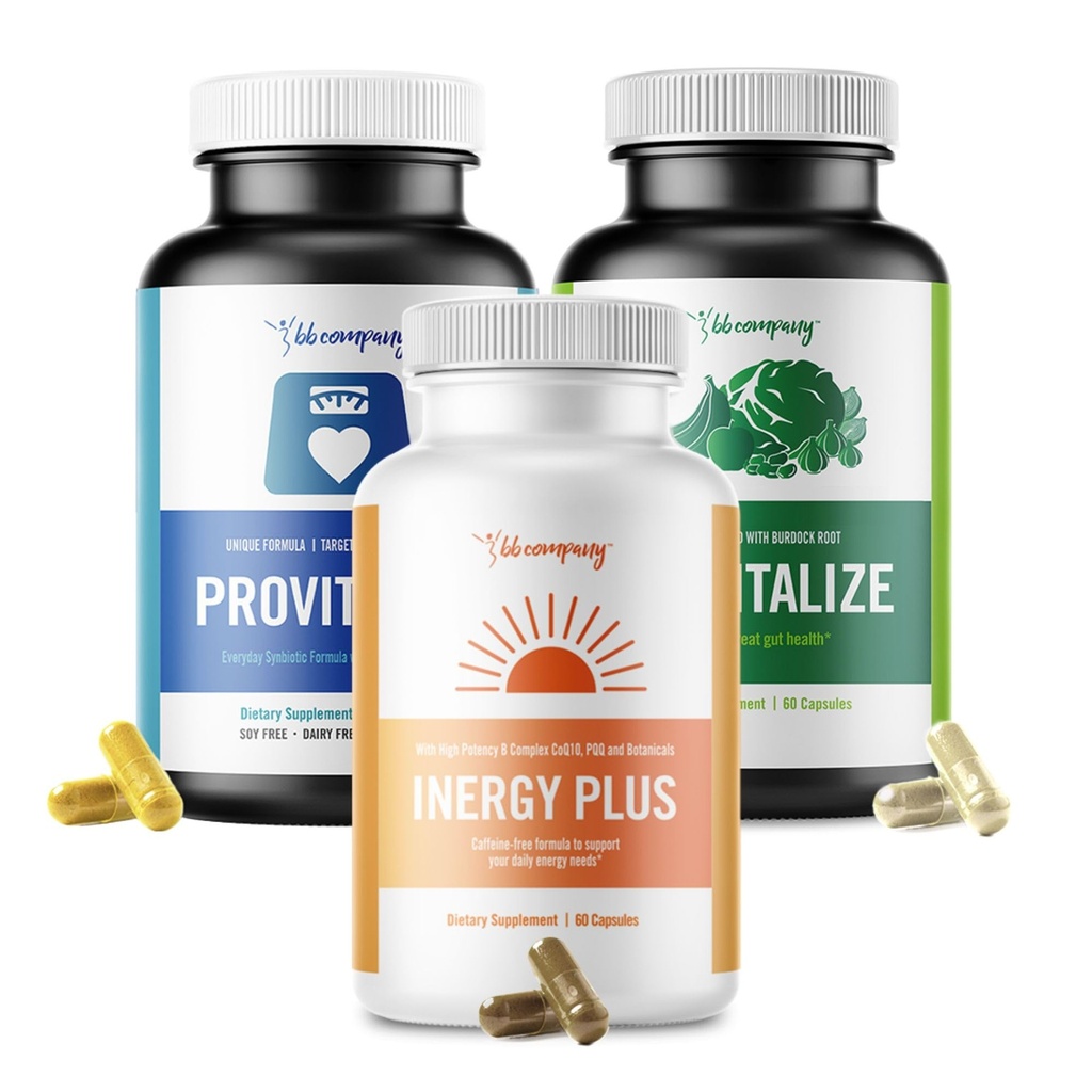 BB Company Menokit Bundle | Menopaus Vitamiinid - Soojendab liigesvalusid, suurendab energiat, vaimset selgust, soolestiku tervist | Provitalize, Previtalize & InergyPLUS | Väärtuskomplekt | Pakend varieerub | 30 päeva pakkumine