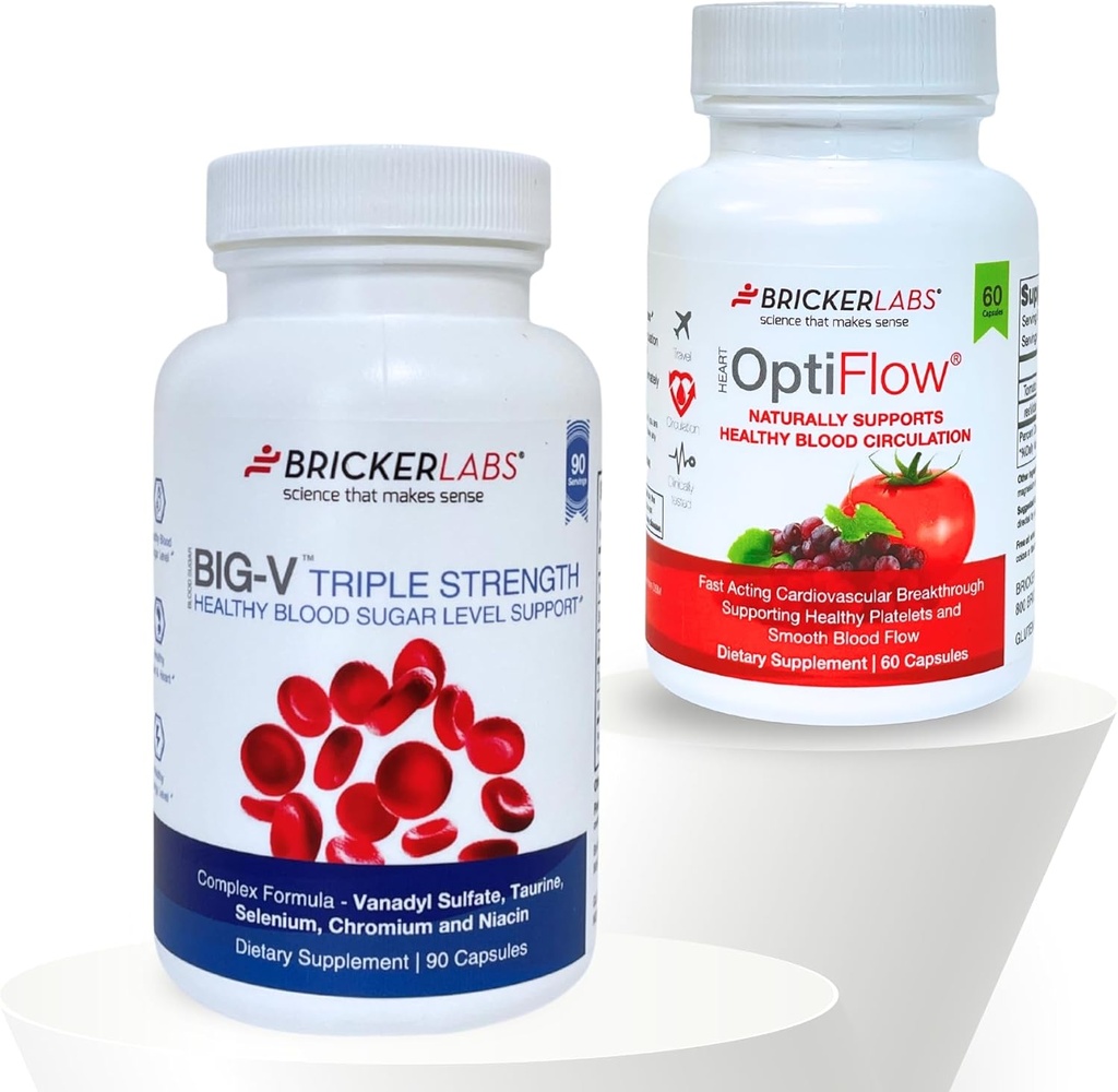 Bricker Labs Balance & Flow Duo: Blood Flow and Sugar Support: Big V Triple Strength Vanadyl Sulfate ja OptiFlow Blood Flow Supplement