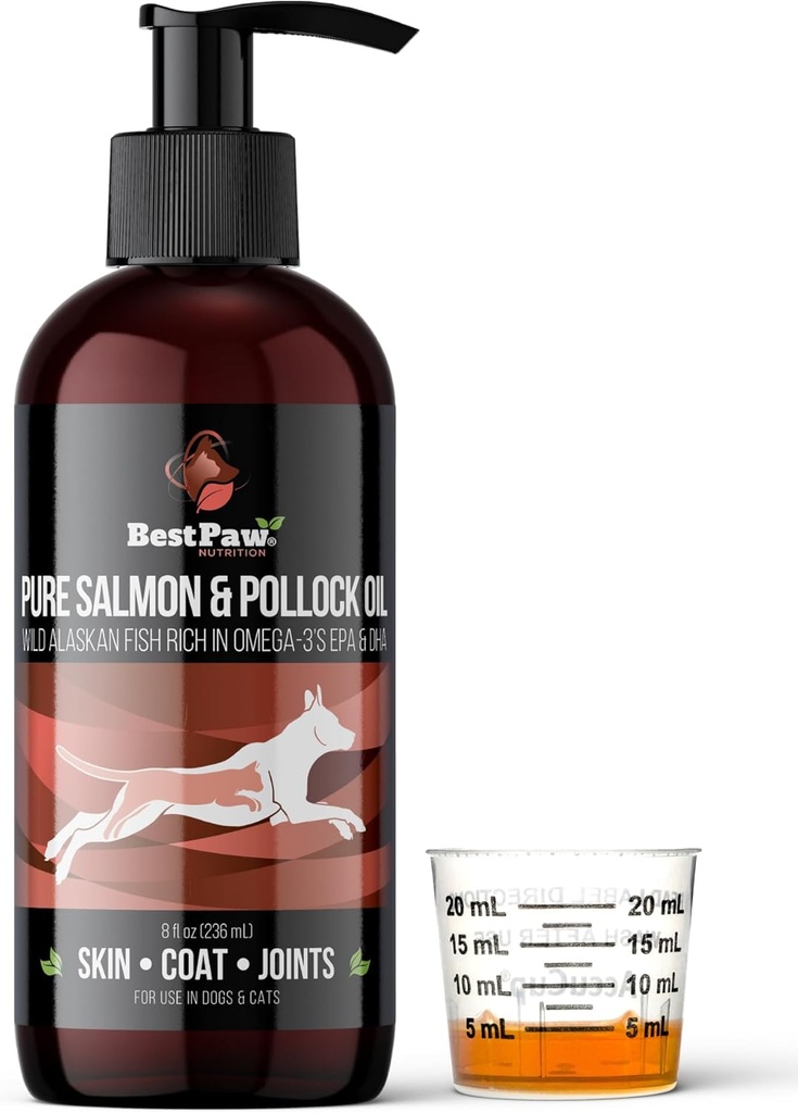 Pure Wild Alaska lõhe & Pollock Oil for Dogs & Cats Nahk ja kate - Kalaõli Vedel pumbaga - toetab ühist funktsiooni ja südame tervist - Omega 3 Vedel toidulisand - Kõik Natural EPA + DHA - 8oz