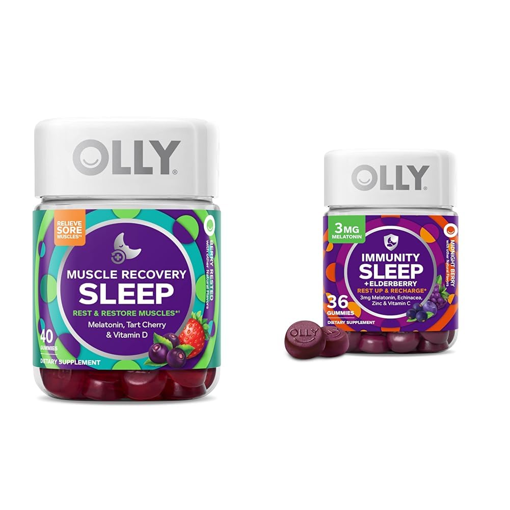 OLLY Lihaste taastumise unekummid, 40 loe immuunsus magada melatoniinkummy, 36 krahv Bundle