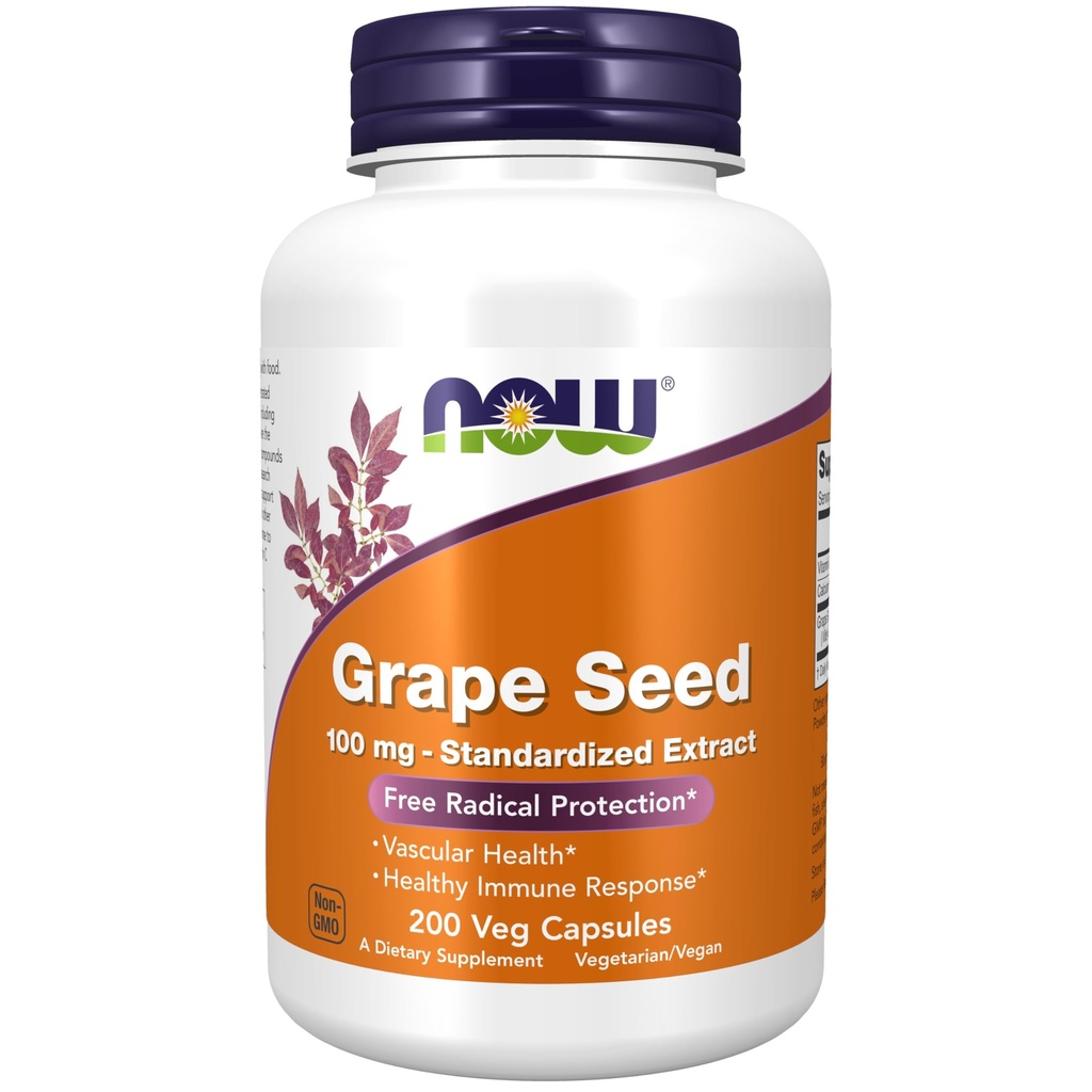 NOW Foods Supplements, Viinamarjaseemned 100 mg - Standardiseeritud ekstrakt, väga kontsentreeritud ekstrakt, mis sisaldab vähemalt 90% polüfenoole, C-vitamiini, 200 Veg kapslid