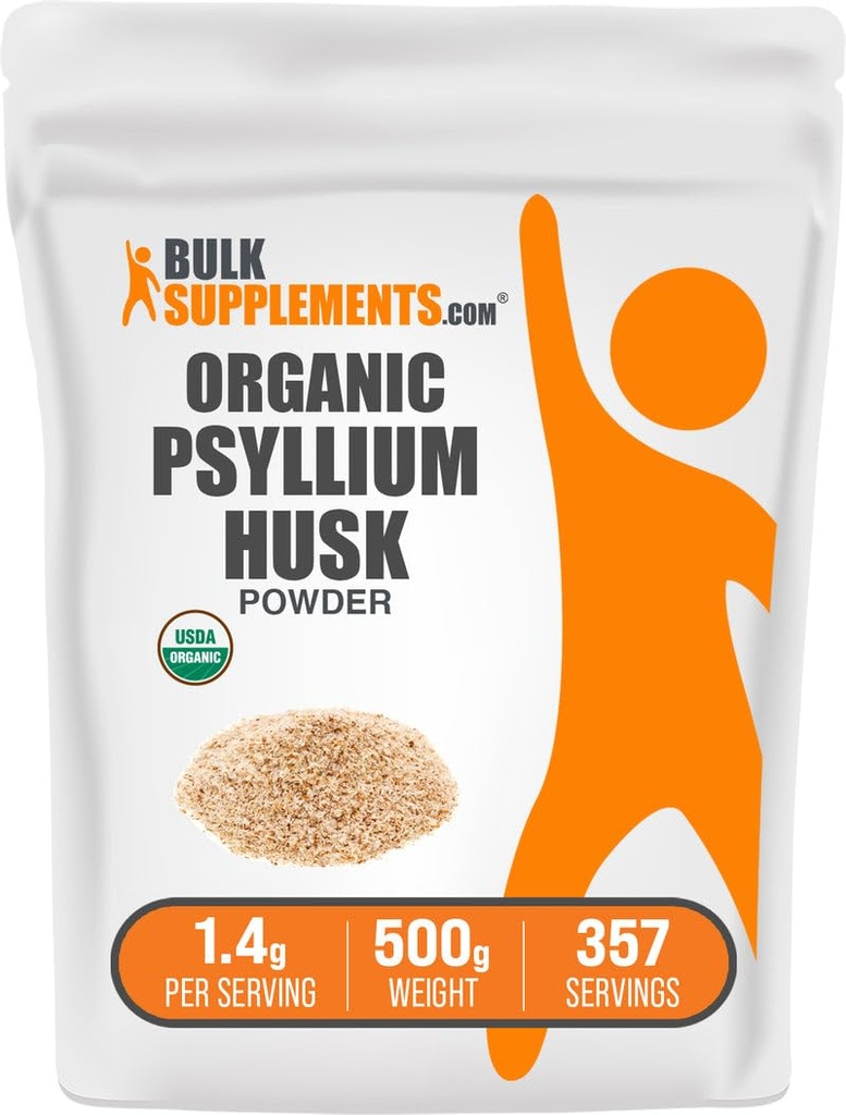 BulkSupplements.com Orgaaniline Psyllium Huskipulber - Psyllium Huskipulber küpsetamiseks, kiudaine lisand - Gluteenivaba, 1,4 g ühe serveerimise kohta, 500 g (1,1 naela) (pakk 1)