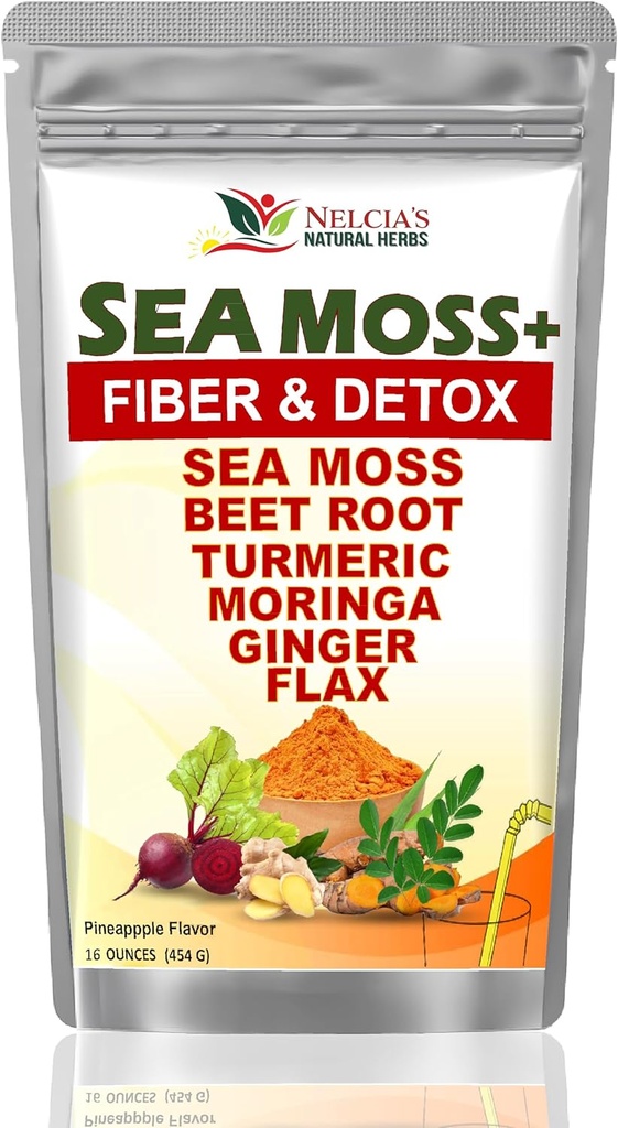 Piima stile koos Sea Moss ja Turmiric Supplement Pulber immuunsuse toetamiseks, Body Cleanse ja detox Kaasa BeetRoot, Moringa, Dandelion, Burdock ja lina seemned | 16 untsi (28 portsjonit)
