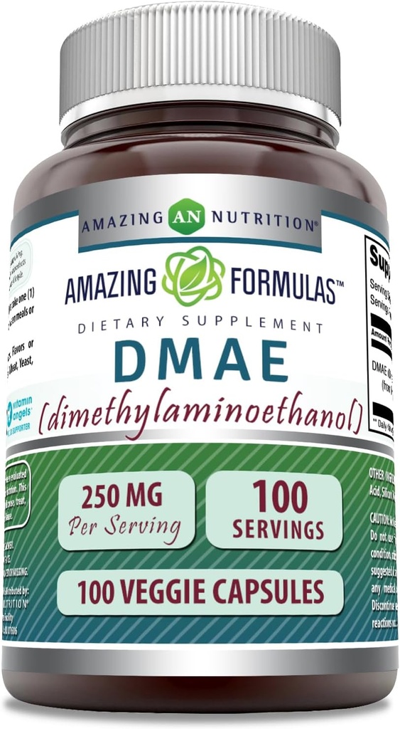 Amazing Formulas DMAE Supplement | 250 Mg | Veggie kapslid | Non-GMO | Gluteenivaba | Valmistatud USAs (1 Pack, 100 Count)