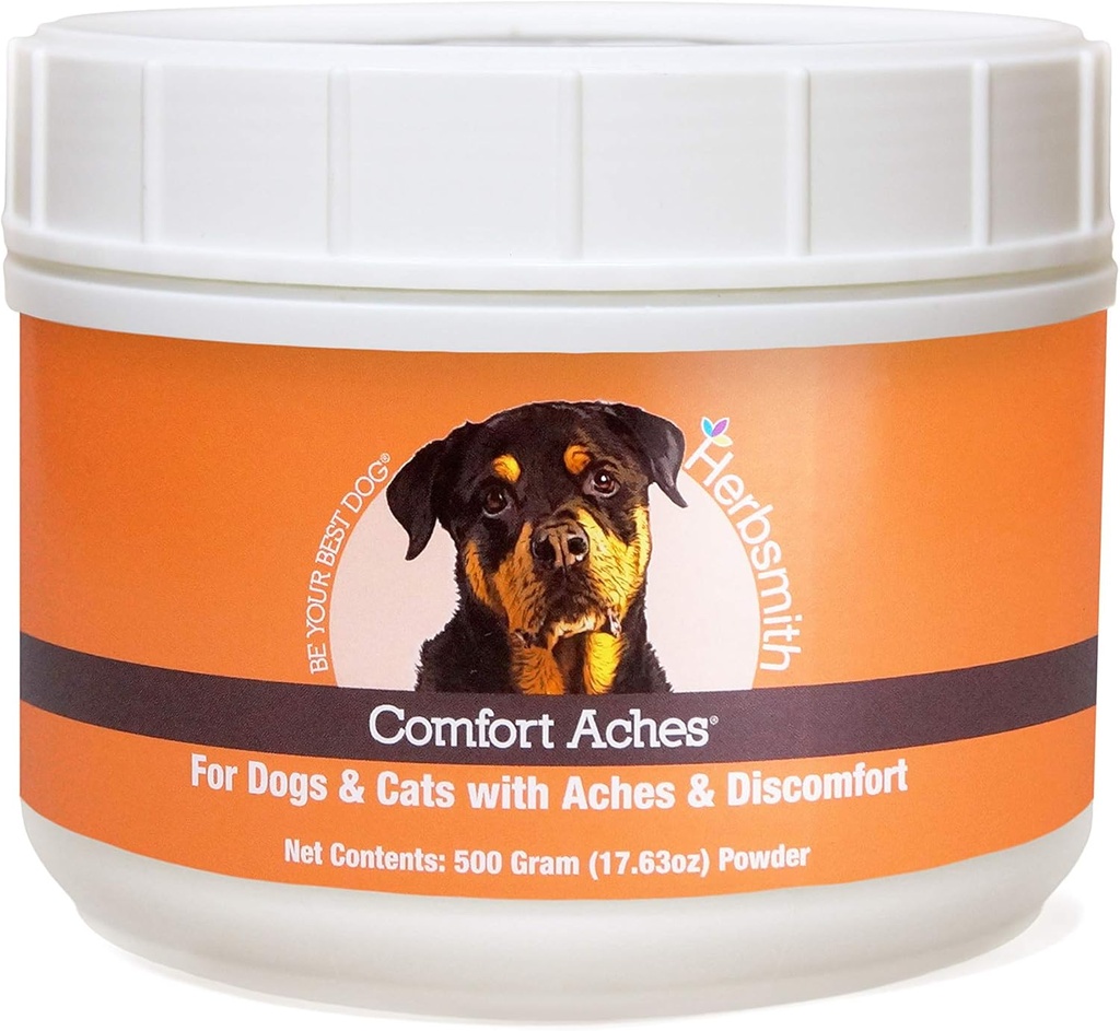 Herbsmith Comfort Aches - Taimne valu leevendamine koertele + kassidele - Lemmikloomade valud + valud - Põletikuvastane täiendus - 500 g pulber