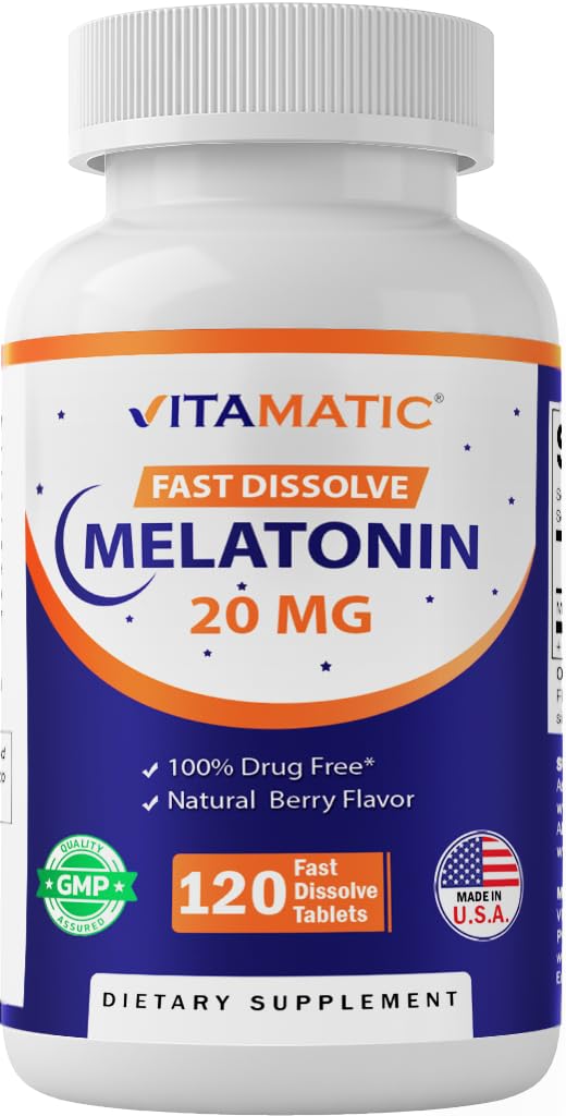 Vitamaatiline melatoniin 20 mg tabletid – looduslik marjamaitse – 120 taimset tabletti pudeli kohta – 6 pudelit ( kokku 720 )