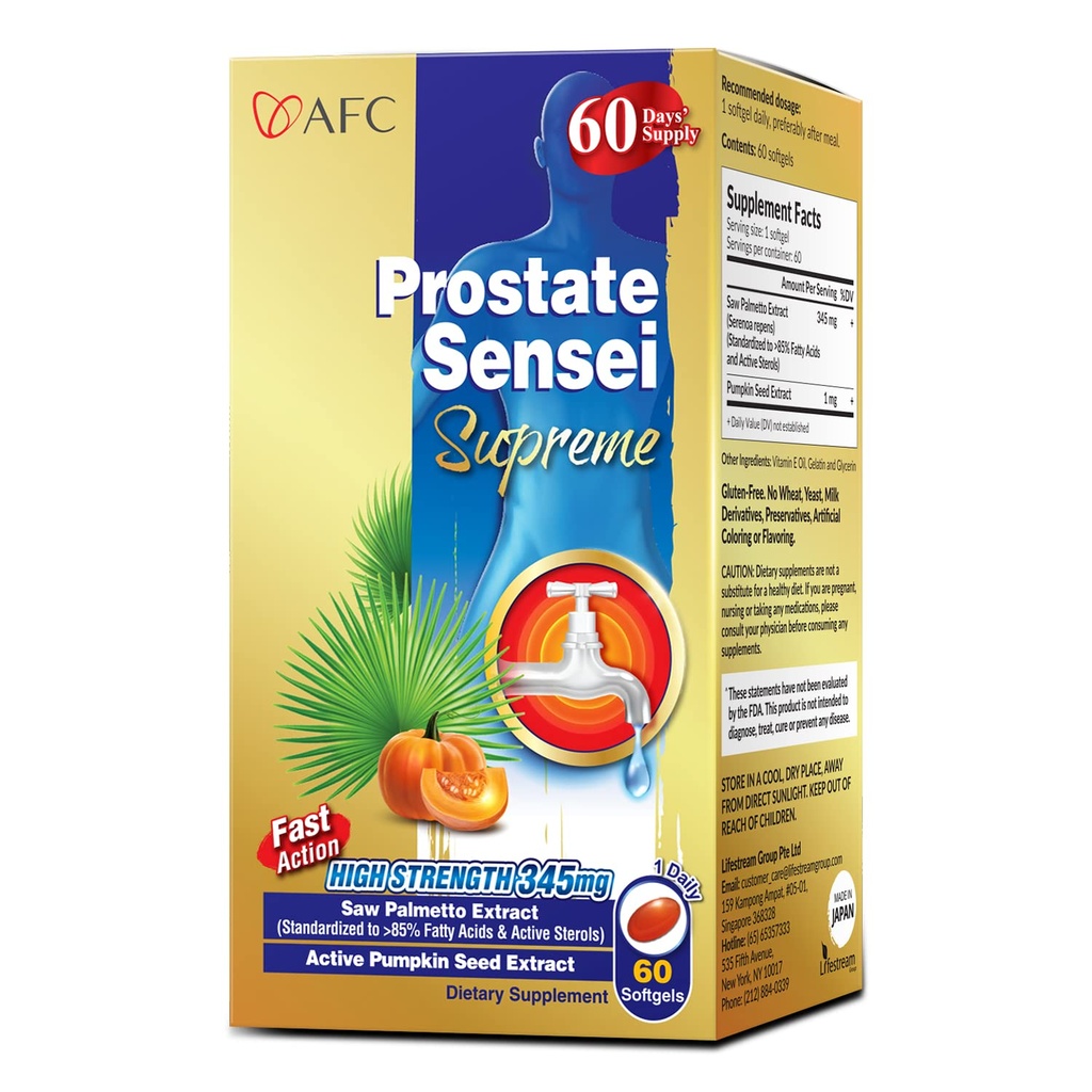 AFC Jaapan Prostate Sensei Supreme - Saw Palmetto täiendus meestele, kellel on rasvhapped ja steroolid - toetab kuseteede voolu, põie funktsiooni, juuste tervist - looduslik eesnäärme tugivorm, 2 kuu pakkumine