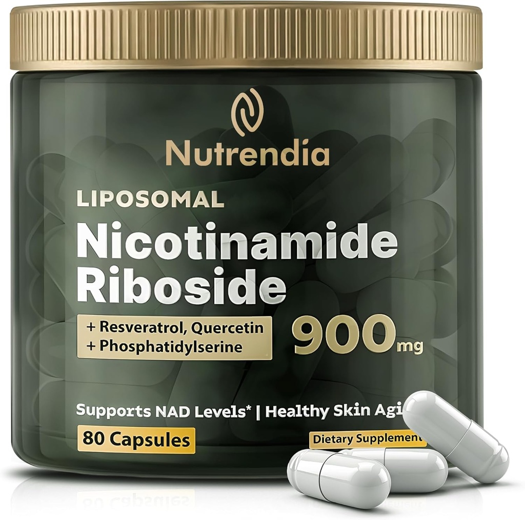 NAD + liposoomne nikotiinamiid ribosiid Resveratrooliga & Quercetin NAD + - Premium täiendus vananemisvastaseks, täiustatud energiaks, täiustatud fookuseks, rakutoeks - 80 kõrge puhtusega kapslit-900 mg