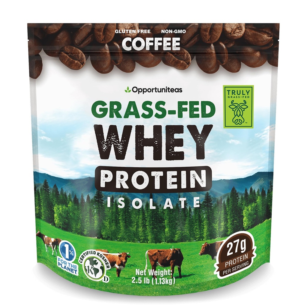 Opportuniteas Grass Fed Coffee Whey Protein Isolaatpulber - 27 g valgupulber ilma kunstlike magusaineteta, hormoonivabad lehmad, mitte GMO - 2,5 lb