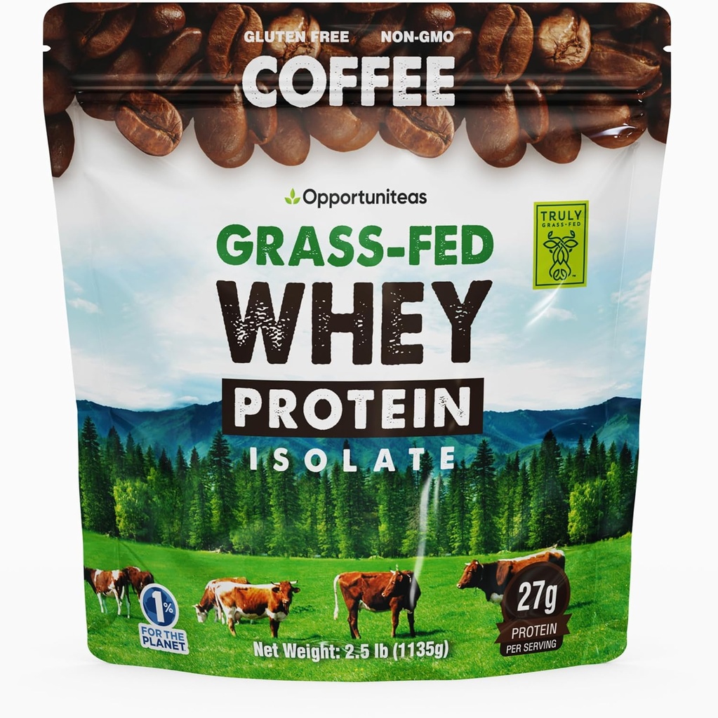 Opportuniteas Grass Fed Coffee Whey Protein Isolaatpulber - 27 g valgupulber ilma kunstlike magusaineteta, hormoonivabad lehmad, mitte GMO - 2,5 lb